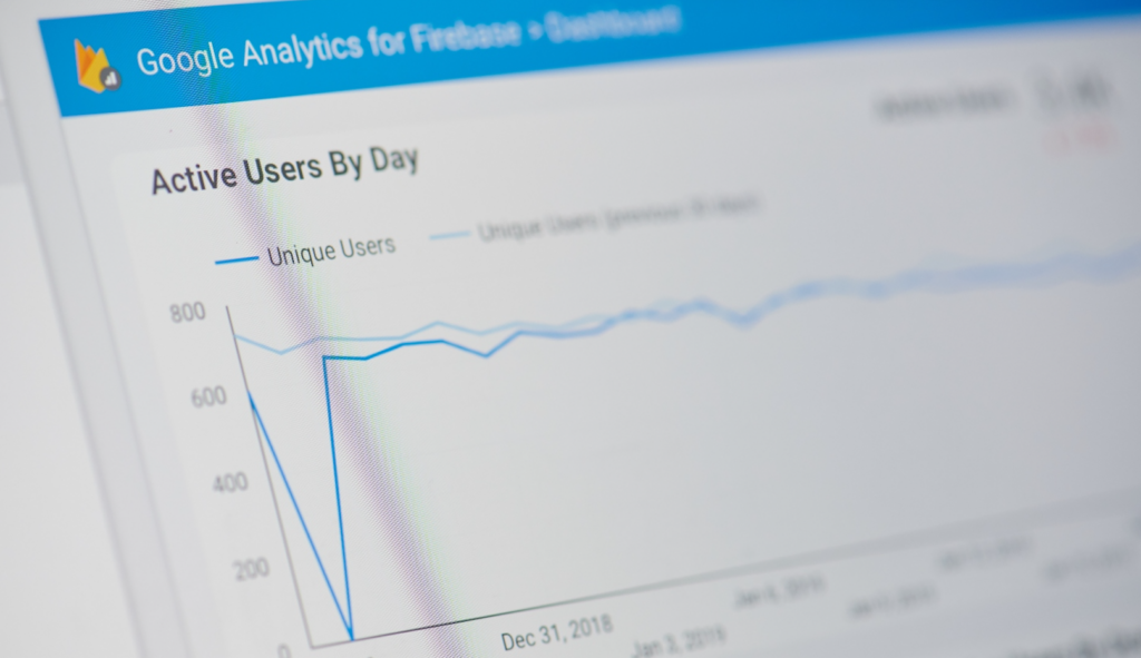 A closeup of Google Analytics dashboard showing active users.