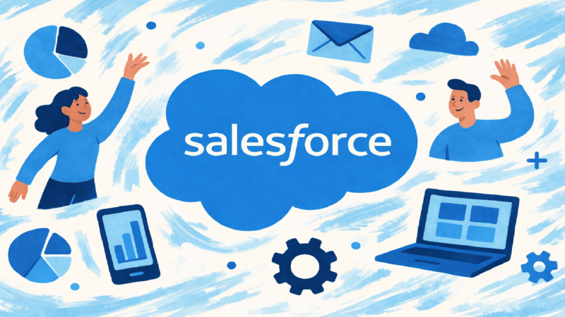 salesforce-logo-with-tech-icons-and-people-around-it