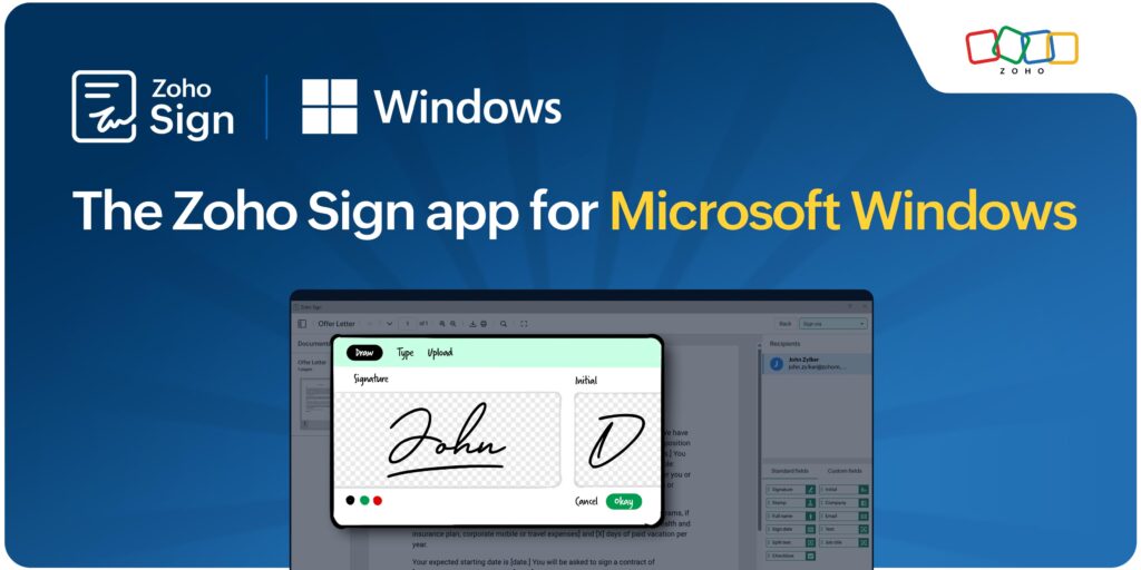 The Zoho Sign app for Microsoft Windows