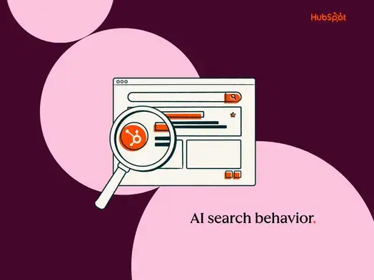 AI search behavior graphic with magnifying glass over website graphic