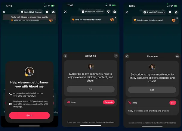 TikTok Live adds AI-generated intros